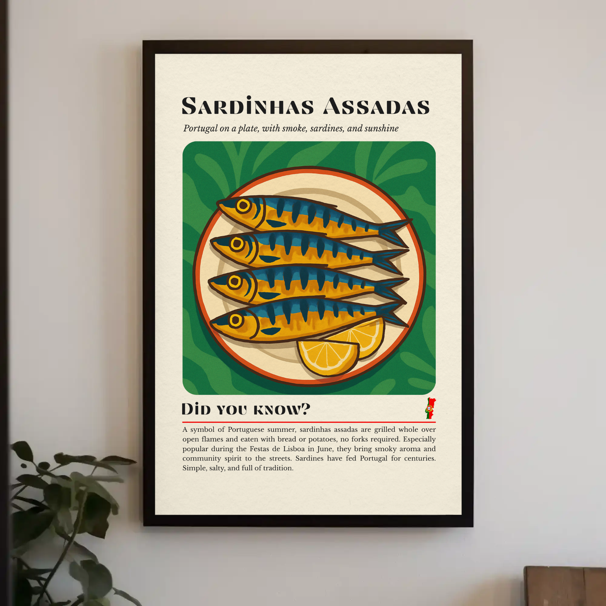 Portuguese Grilled Sardines Art Print: Summer Seafood Illustration