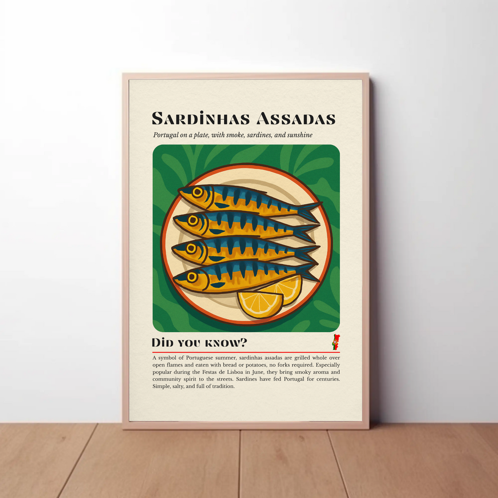 Portuguese Grilled Sardines Art Print: Summer Seafood Illustration