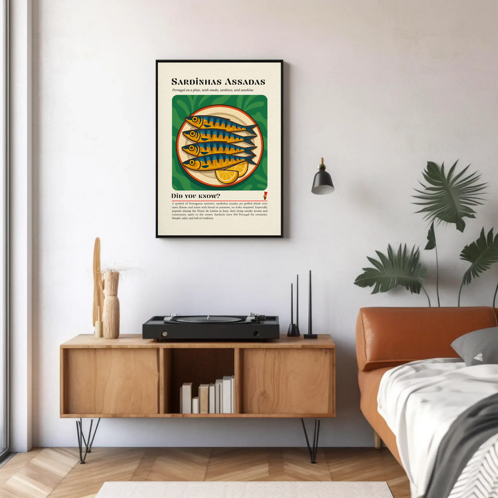 Portuguese Grilled Sardines Art Print: Summer Seafood Illustration