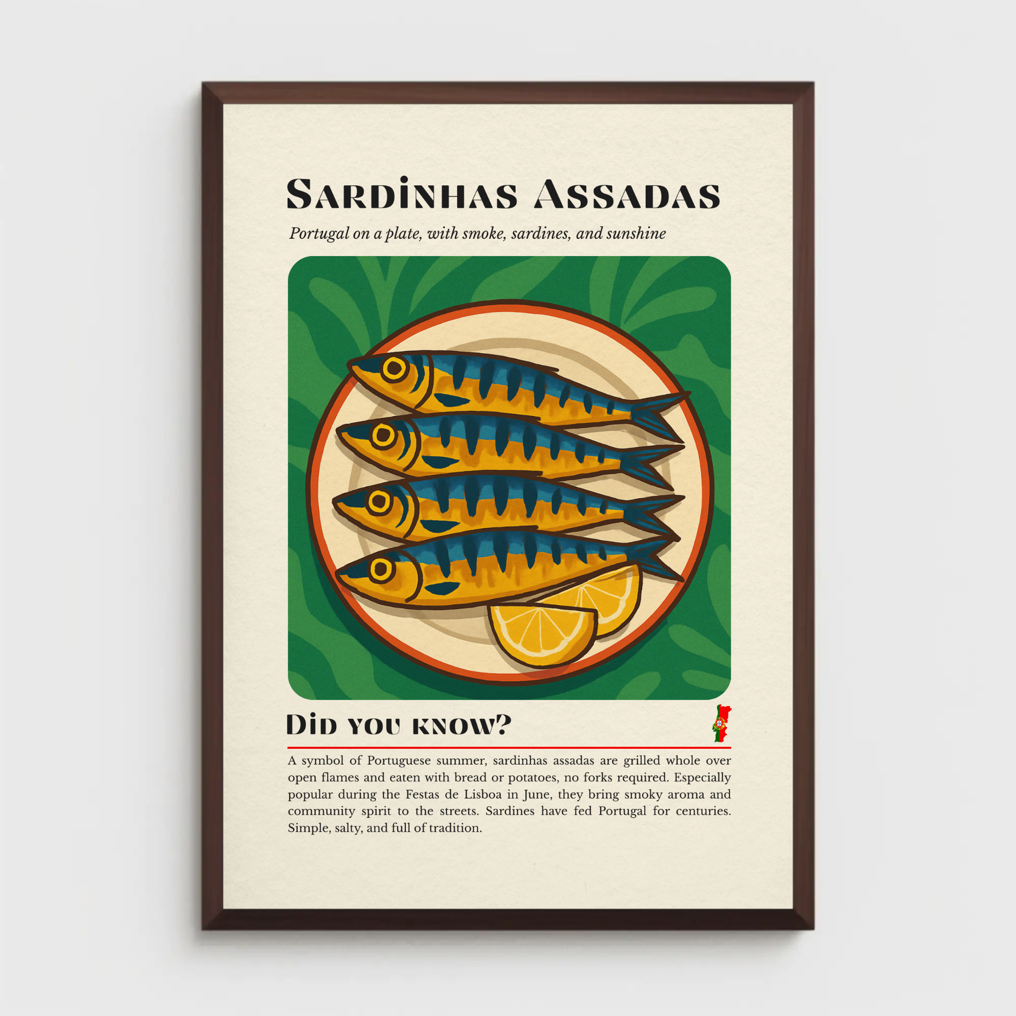 Portuguese Grilled Sardines Art Print: Summer Seafood Illustration