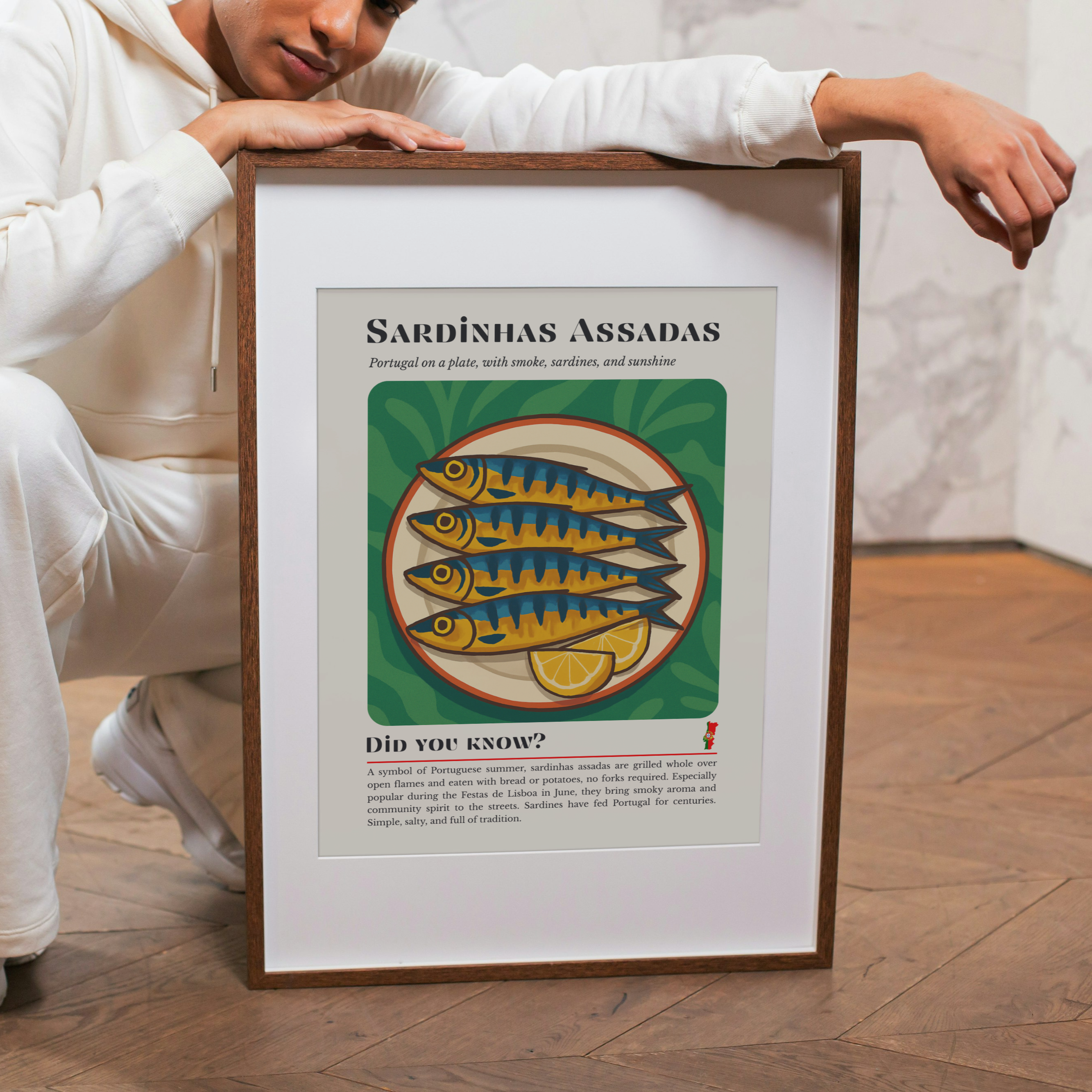 Portuguese Grilled Sardines Art Print: Summer Seafood Illustration
