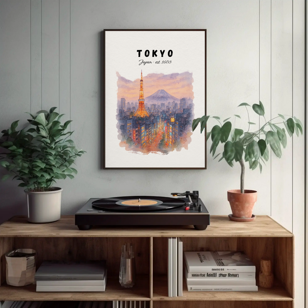 Tokyo Tower & Mount Fuji Print: Japan Travel Poster