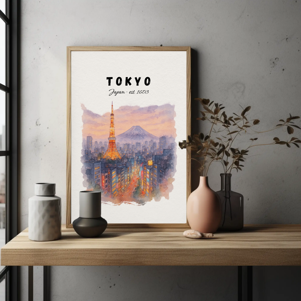 Tokyo Tower & Mount Fuji Print: Japan Travel Poster