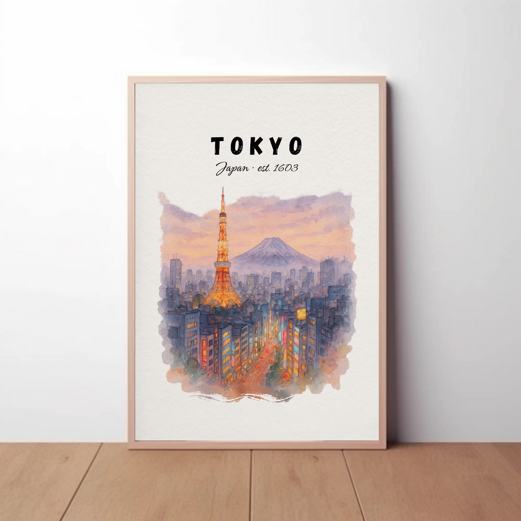 Tokyo Tower & Mount Fuji Print: Japan Travel Poster